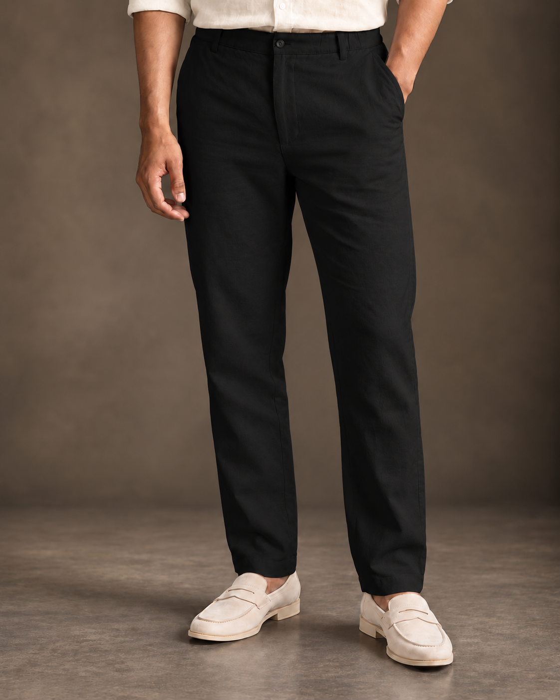 Black Linen Blend Relaxed Fit Pant