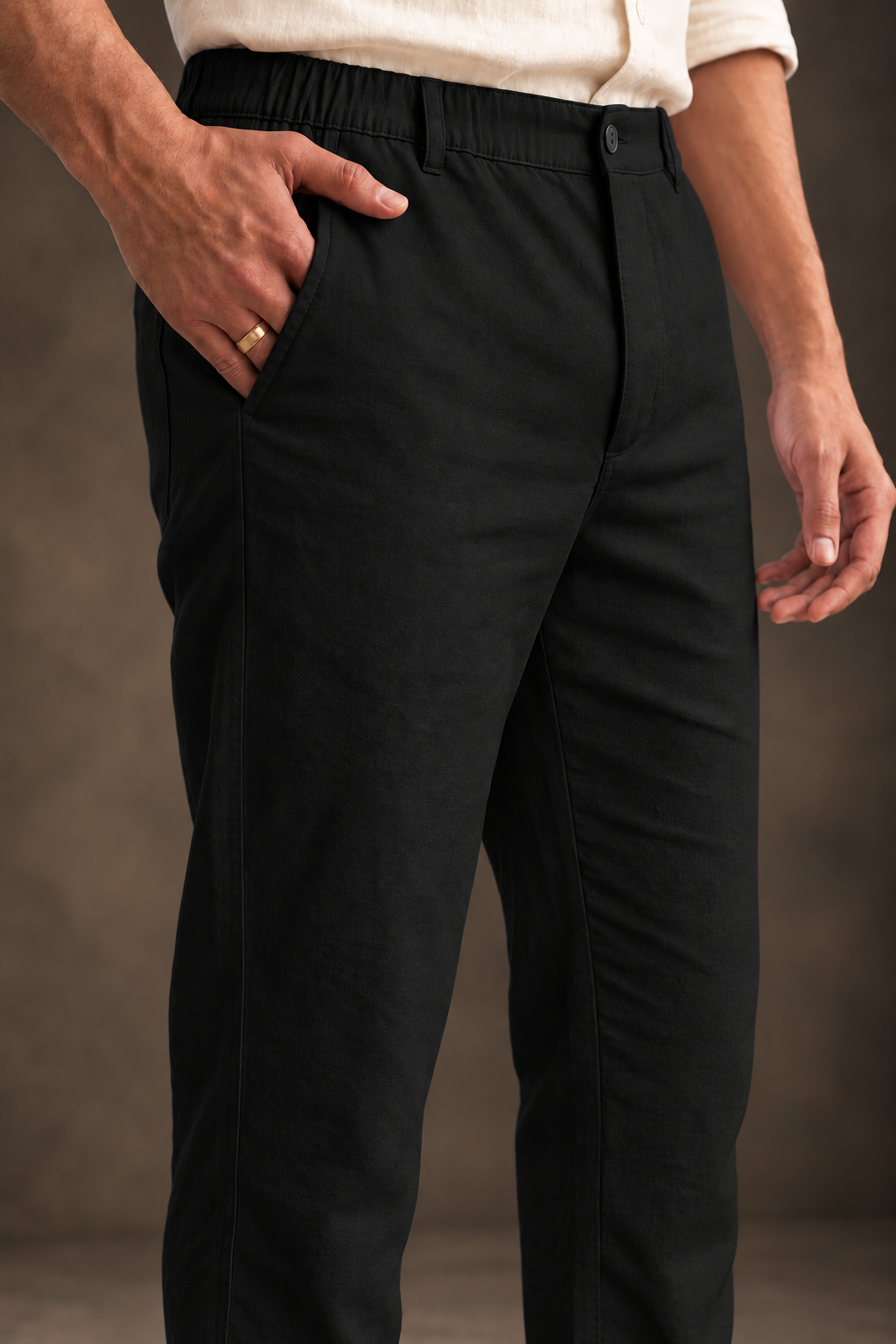 Black Linen Blend Relaxed Fit Pant