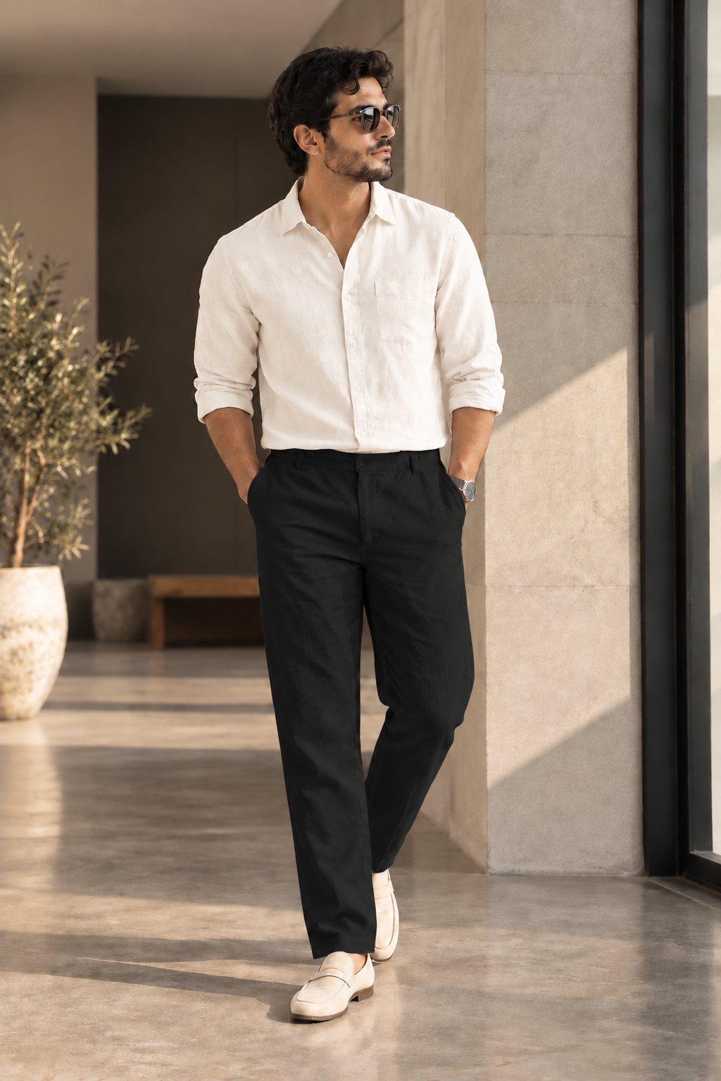 Black Linen Blend Relaxed Fit Pant