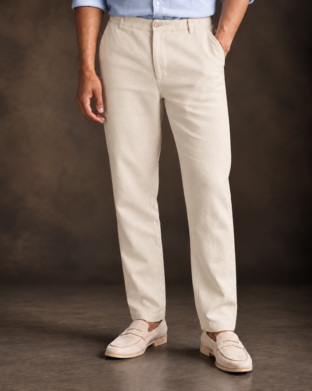 Beige Linen Blend Relaxed Fit Pant