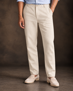 Beige Linen Blend Relaxed Fit Pant