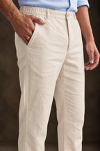Beige Linen Blend Relaxed Fit Pant
