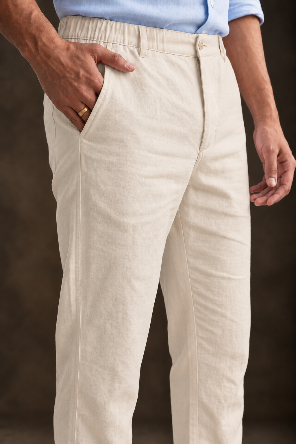 Beige Linen Blend Relaxed Fit Pant