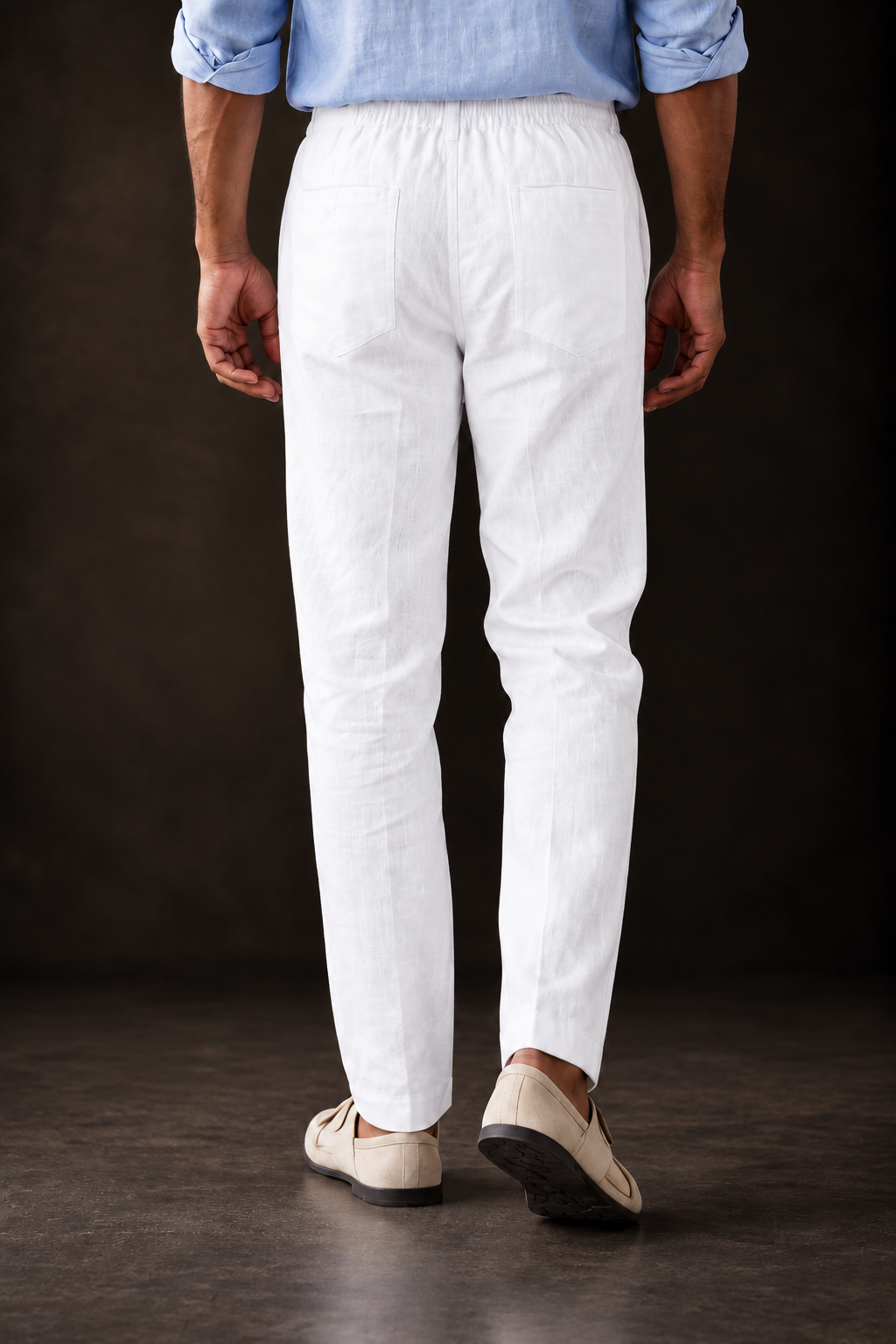 White Linen Blend Relaxed Fit Pant