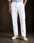 White Linen Blend Relaxed Fit Pant