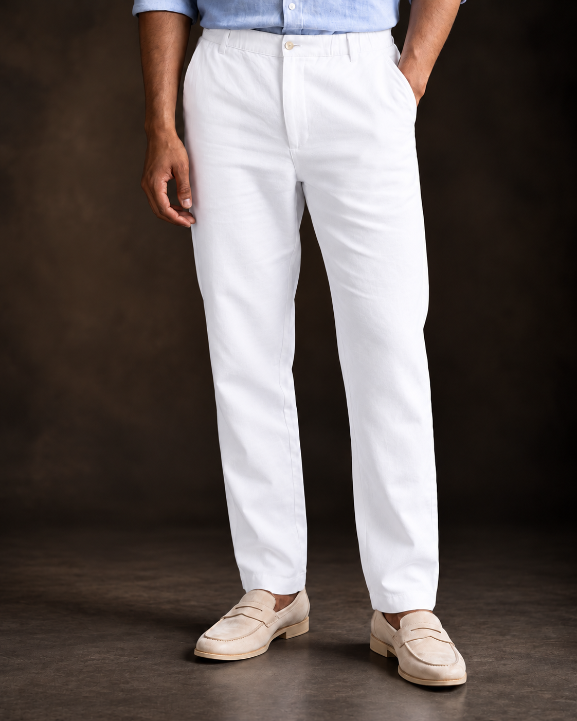 White Linen Blend Relaxed Fit Pant