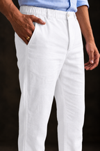 White Linen Blend Relaxed Fit Pant