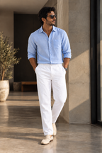 White Linen Blend Relaxed Fit Pant