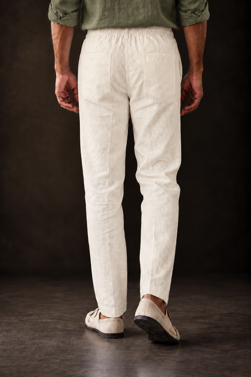 Cream Linen Blend Relaxed Fit Pant