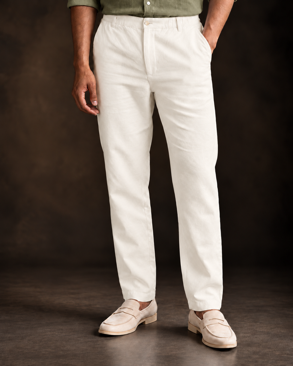 Cream Linen Blend Relaxed Fit Pant