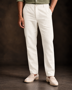 Cream Linen Blend Relaxed Fit Pant