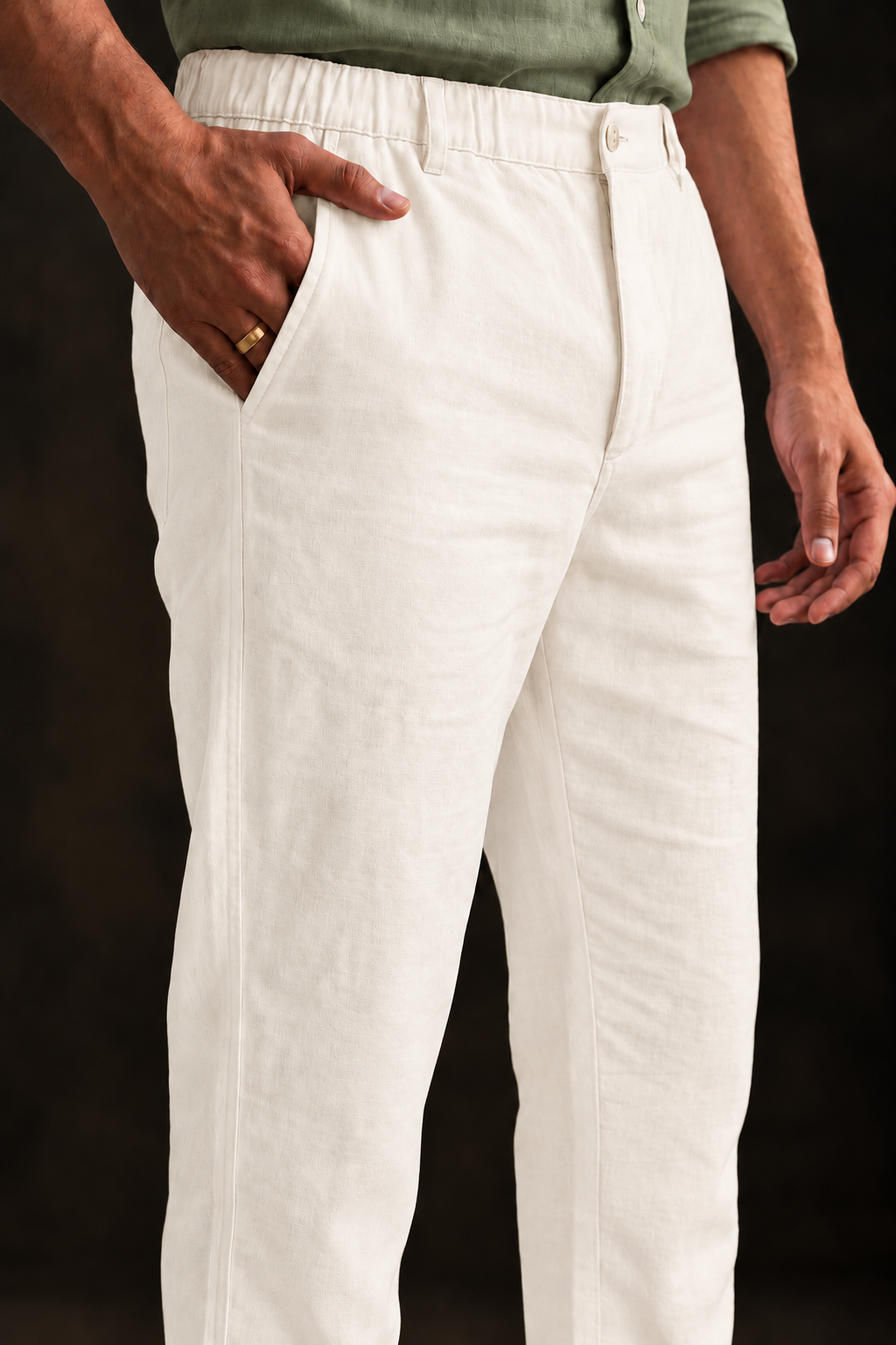 Cream Linen Blend Relaxed Fit Pant