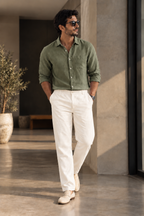 Cream Linen Blend Relaxed Fit Pant