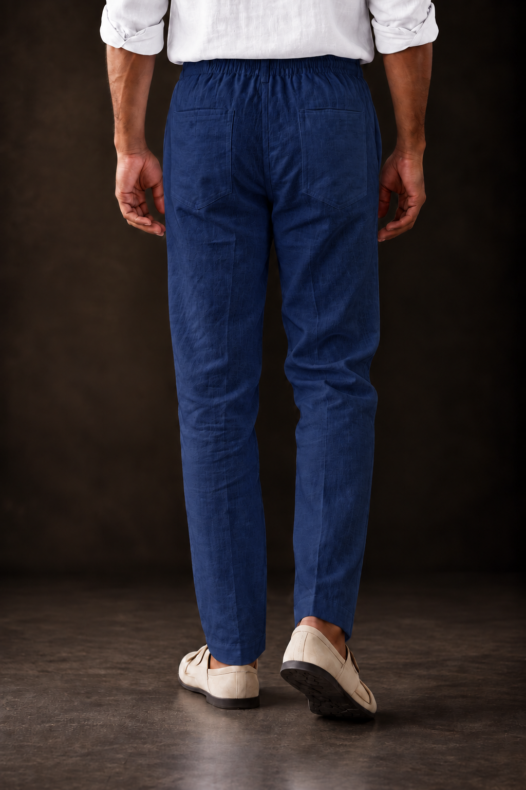 Navy Linen Blend Relaxed Fit Pant