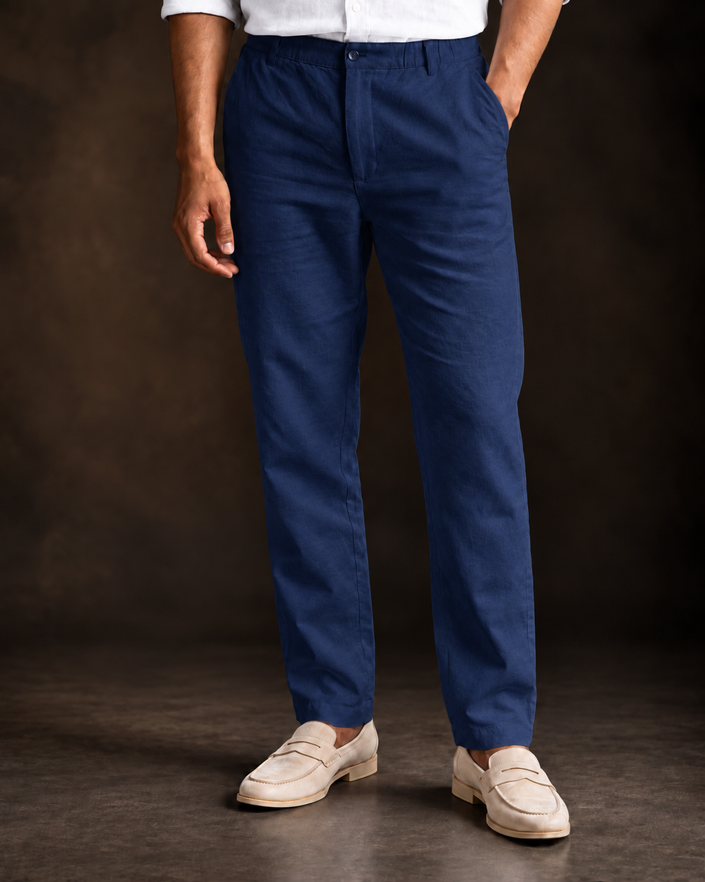 Navy Linen Blend Relaxed Fit Pant