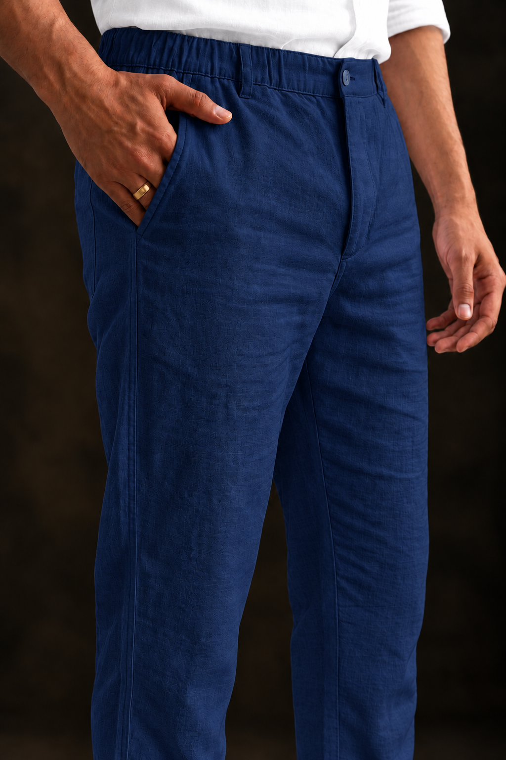 Navy Linen Blend Relaxed Fit Pant