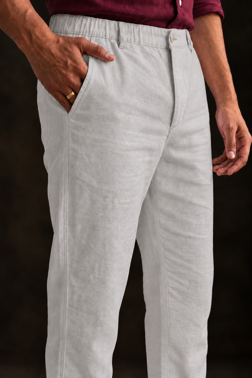 Grey Linen Blend Relaxed Fit Pant