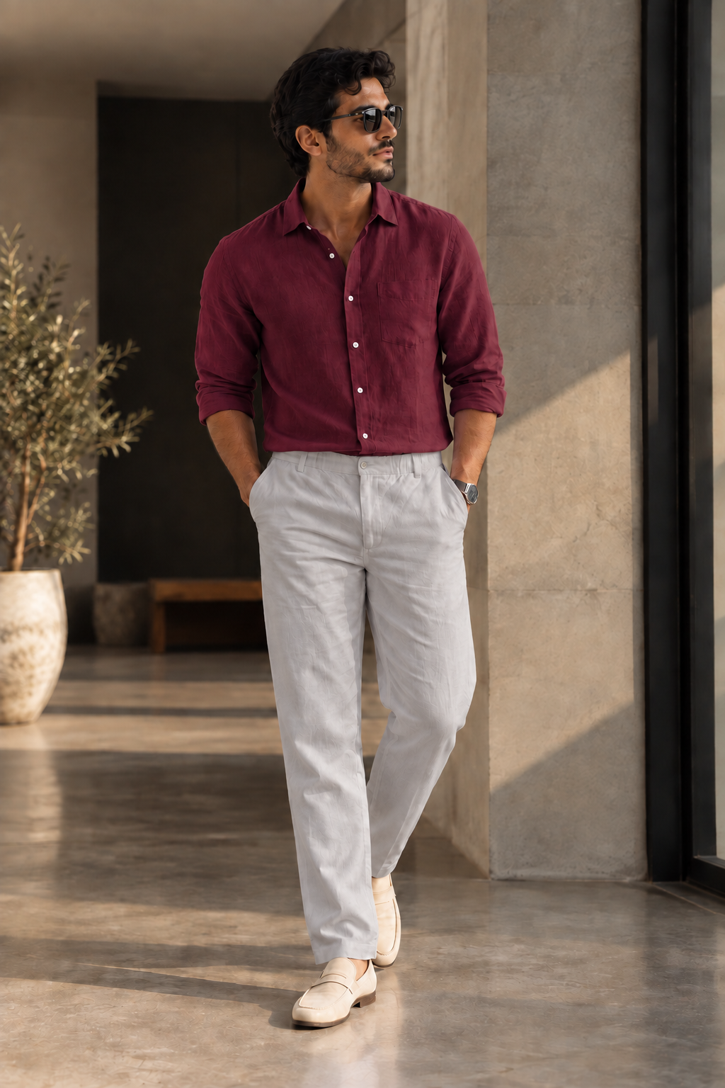 Grey Linen Blend Relaxed Fit Pant